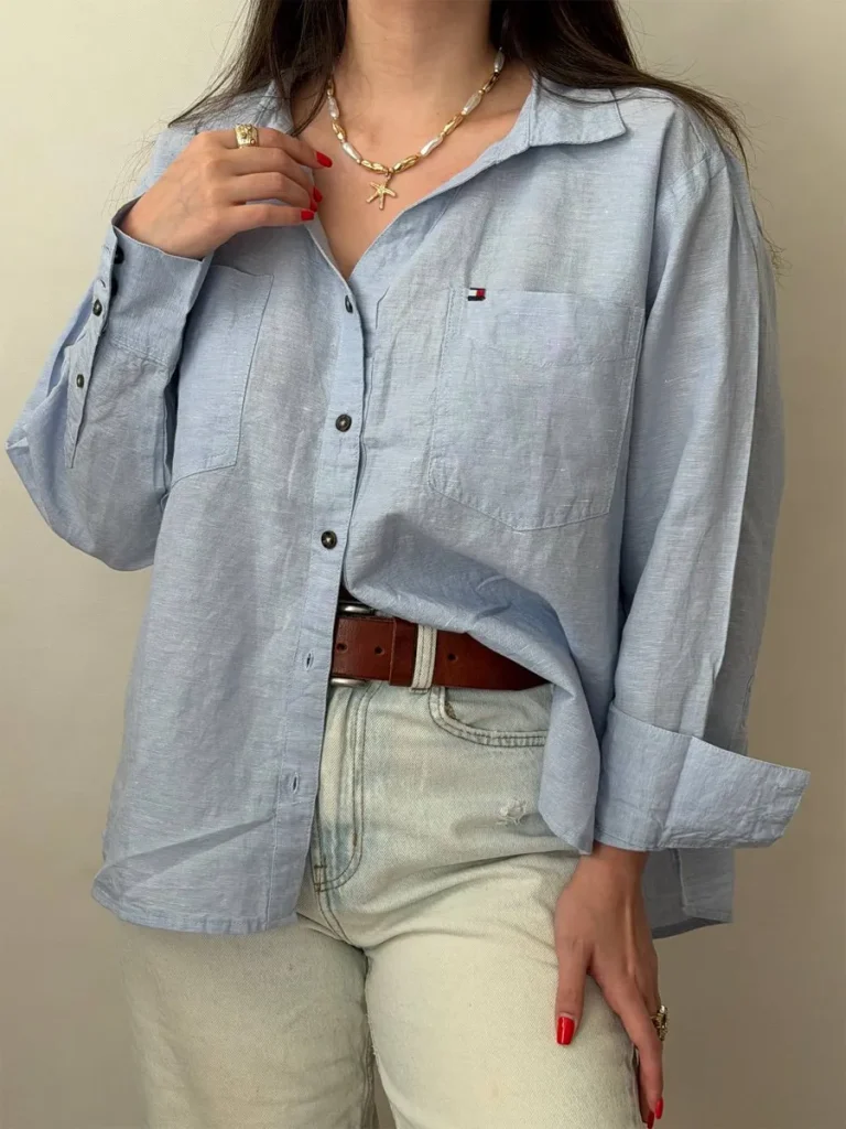 قیمت شومیز لینن Tommy Hilfiger آبی