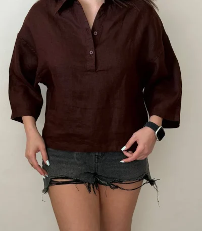 شومیز وارداتی Tahari قهوه‌ای شکلاتی