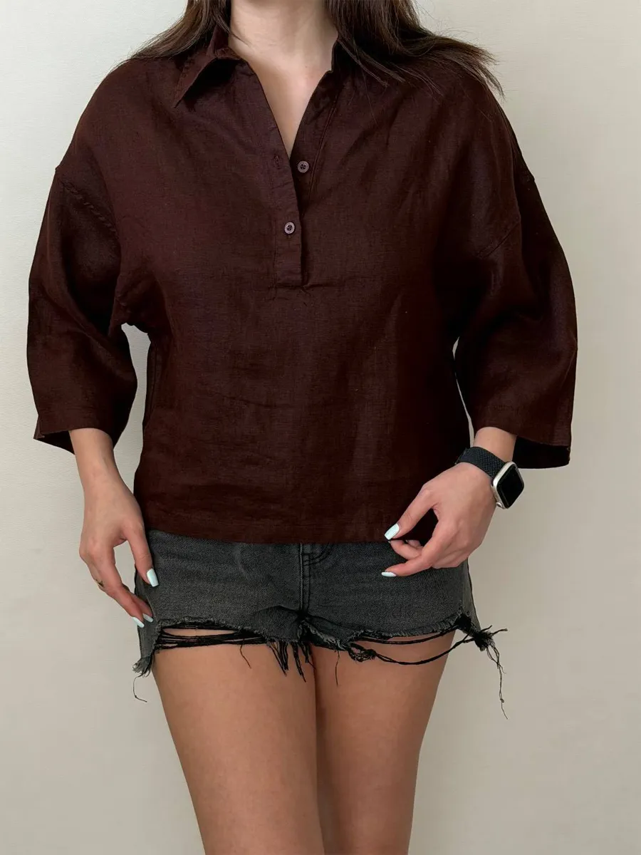 شومیز وارداتی Tahari قهوه‌ای شکلاتی