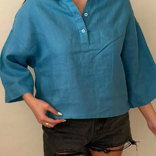 شومیز وارداتی جلوبسته Tahari آبی نفتی